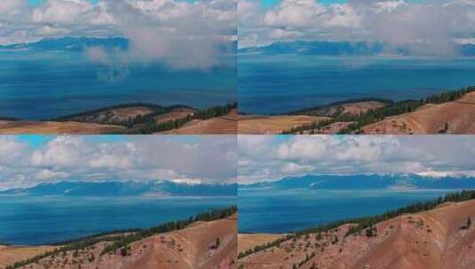 蓝天白云下的赛里木湖高清在线视频素材下载