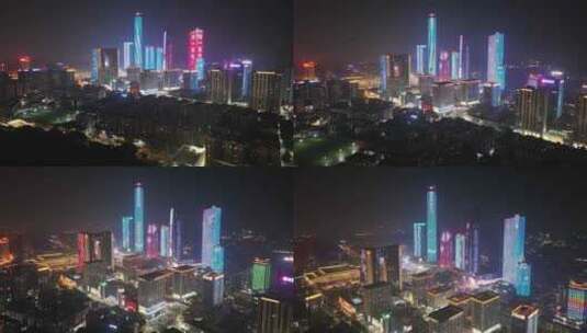 东莞市民盈国贸中心夜景航拍高清在线视频素材下载