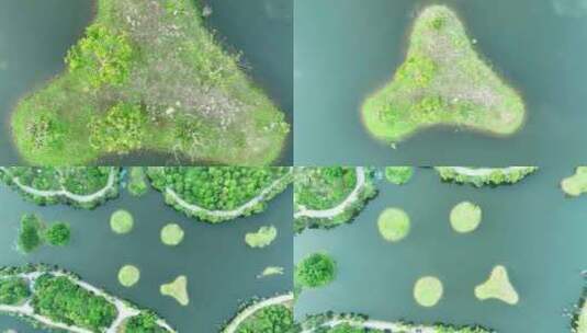 航拍松山湖生态湿地小岛露营地高清在线视频素材下载