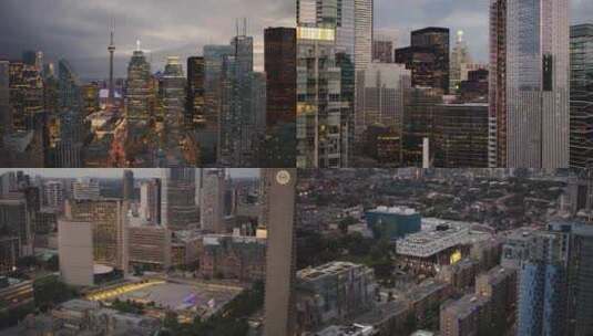航拍加拿大多伦多市中心国家电视塔摩天大楼高清在线视频素材下载