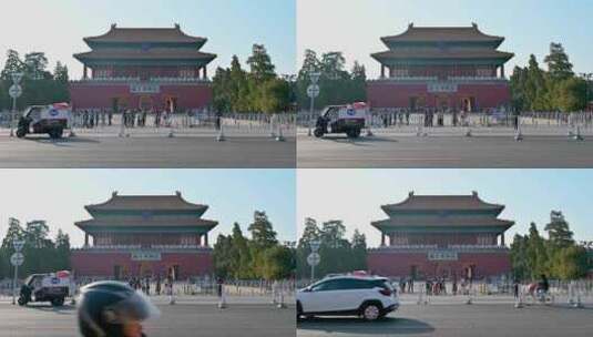 秋季清晨北京故宫博物院北门高清在线视频素材下载
