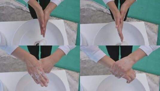 【4K】七步洗手法手部特写演示高清在线视频素材下载
