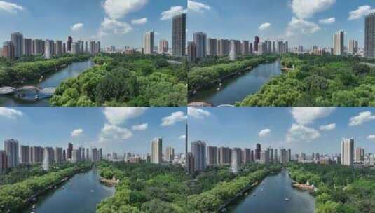 4K高清航拍沈阳宣传片城市绿化南湖公园高清在线视频素材下载