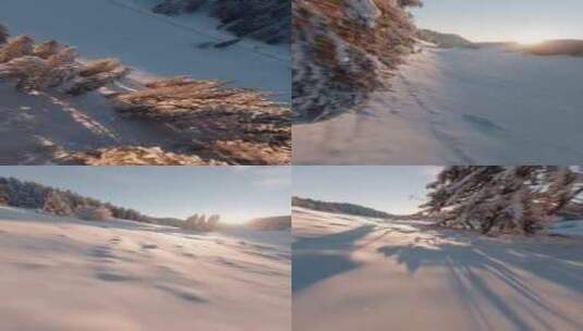航拍白雪覆盖的山坡树林高清在线视频素材下载