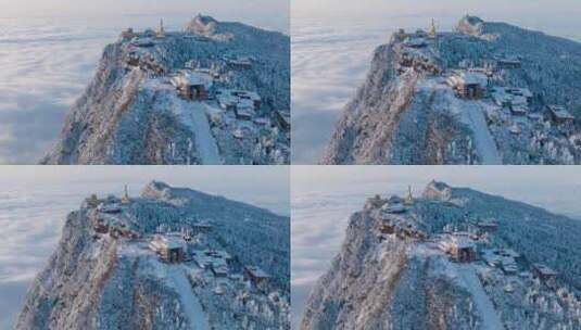 俯拍四川峨眉山金顶冬季雪景云海美丽景观高清在线视频素材下载