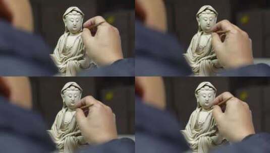 陶瓷雕塑制作工艺烧制文化观音刻泥工匠人心高清在线视频素材下载