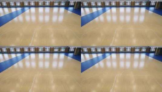 体院馆室内篮球场木地板航拍高清在线视频素材下载