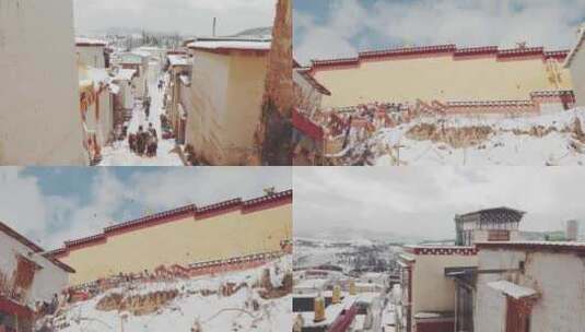 藏族寺院冬季雪景-云南香格里拉松赞林寺高清在线视频素材下载