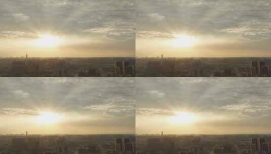 成都航拍夕阳日出城市鸟瞰城市高清在线视频素材下载