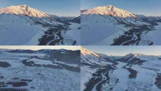 新疆阿勒泰禾木冬季日出震撼航拍风景高清在线视频素材下载