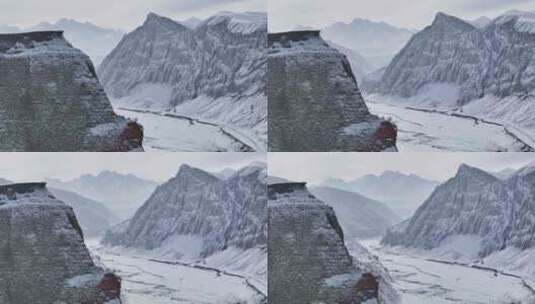 安集海大峡谷冬天雪天航拍风光高清在线视频素材下载