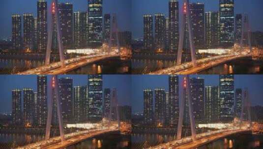 武汉城市月湖桥夜晚街景桥梁道路交通车流高清在线视频素材下载