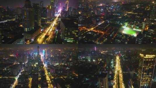 南京市鼓楼区市区马路车流夜景航拍延时高清在线视频素材下载