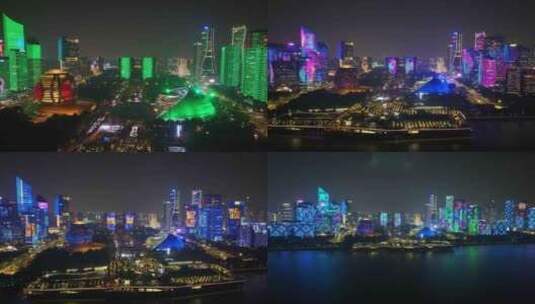杭州钱江新城灯光秀夜晚夜景航拍城市风景风高清在线视频素材下载