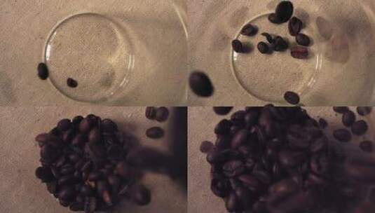 掉落在玻璃碗里的咖啡豆高清在线视频素材下载