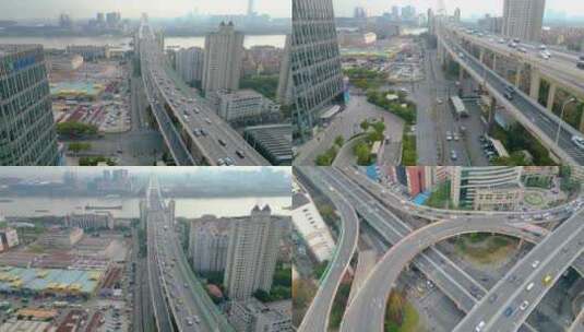 上海市黄浦区鲁班路立交桥卢浦大桥车流城市高清在线视频素材下载