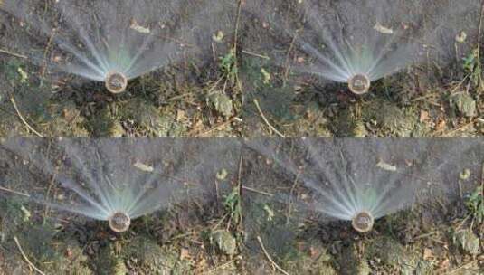 园林养护草坪洒水器旋转喷嘴特写高清在线视频素材下载