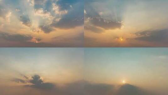 日出与戏剧性的云天空和太阳光线延时视频高清在线视频素材下载