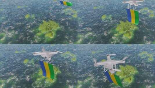 海上悬挂加蓬国旗的无人机高清在线视频素材下载