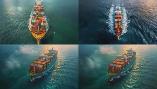 集装箱货轮航行一带一路航拍ai素材大海海高清在线视频素材下载