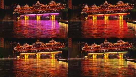 湖北恩施宣恩县风雨桥夜景夜色侗族建筑高清在线视频素材下载