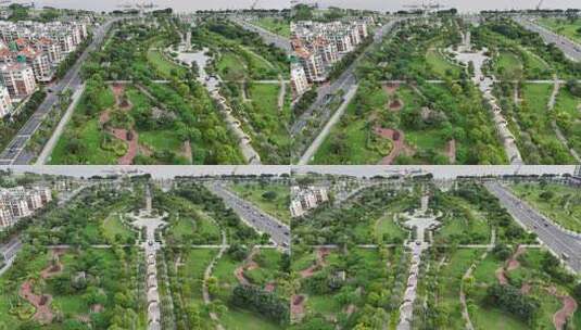 广东汕头城市绿化开放广场航拍高清在线视频素材下载