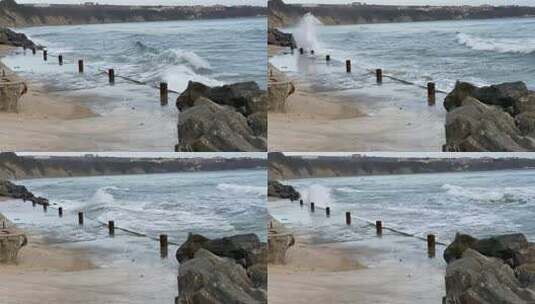 海岸线海浪浪花冲击高清在线视频素材下载