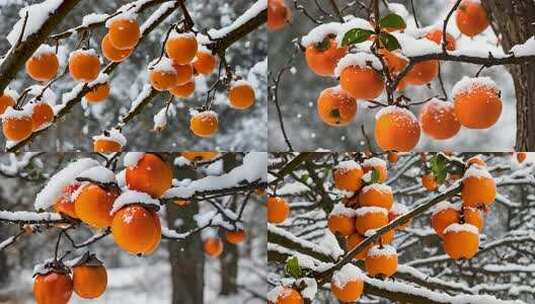 白雪覆盖的红柿子高清在线视频素材下载