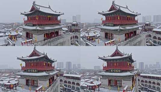 航拍洛阳丽景门雪景高清在线视频素材下载