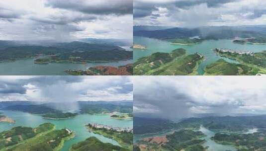 延时航拍河湖山川青山绿水乌云局部雨高清在线视频素材下载