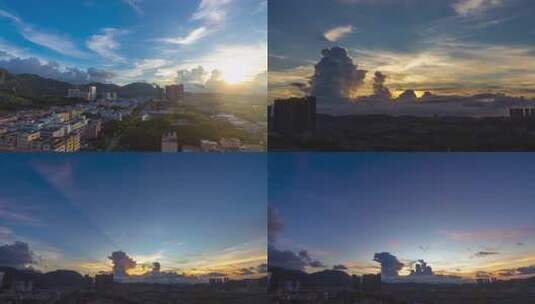 云层翻滚城市夕阳天空全景高清在线视频素材下载