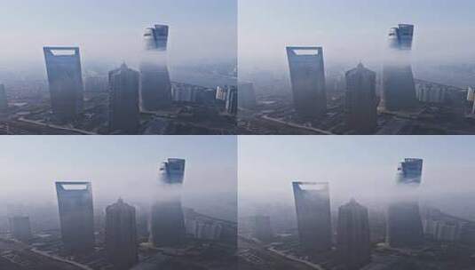 4k实时航拍上海外滩陆家嘴平流雾日出高清在线视频素材下载