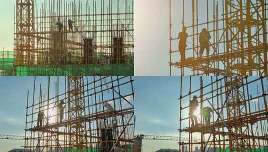 建筑工地工人施工场景高清在线视频素材下载