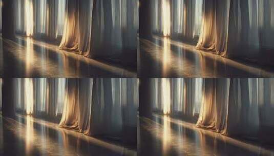 室内阳光透过窗帘洒地画面高清在线视频素材下载