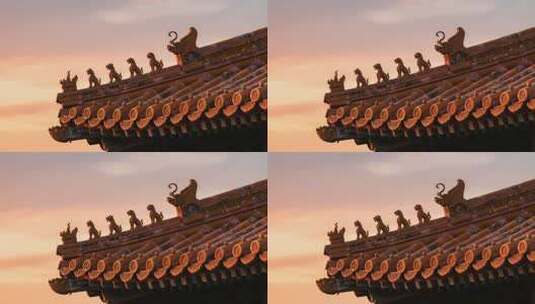 故宫古建筑屋顶脊兽特写高清在线视频素材下载