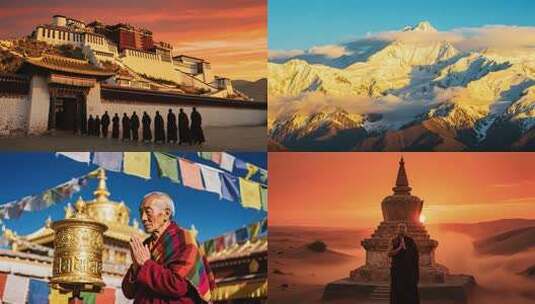 壮丽布达拉宫全景与宗教氛围展示高清在线视频素材下载