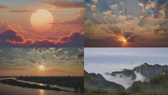 绝美日出日落风景合辑山海城市云海高清在线视频素材下载