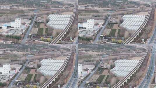 农业大棚及周边道路航拍高清在线视频素材下载