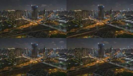 上海建设_京沪高铁_金融街融悦中心_夜景4K高清在线视频素材下载