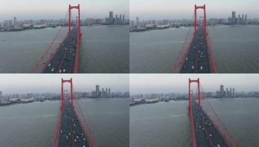 4k航拍鹦鹉洲长江大桥车流高清在线视频素材下载