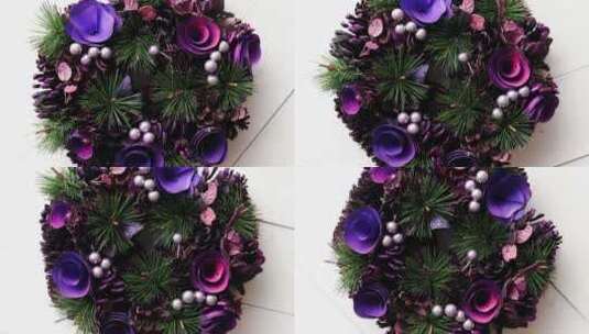 旋转拍摄青紫色圣诞花束高清在线视频素材下载