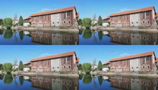 湖边的房屋建筑高清在线视频素材下载