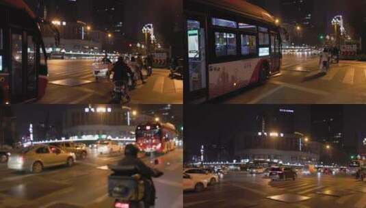 一组夜晚下班回家车流城市街景空镜头 4K高清在线视频素材下载