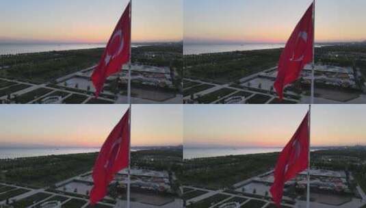 随风飘摇的土耳其国旗高清在线视频素材下载