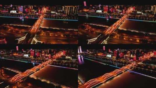 航拍2022年春节太原漪汾桥夜景高清在线视频素材下载