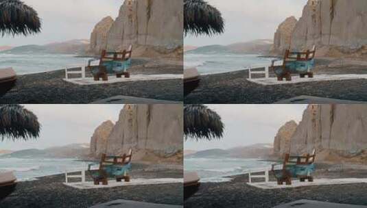 海滩上的简陋的长凳高清在线视频素材下载