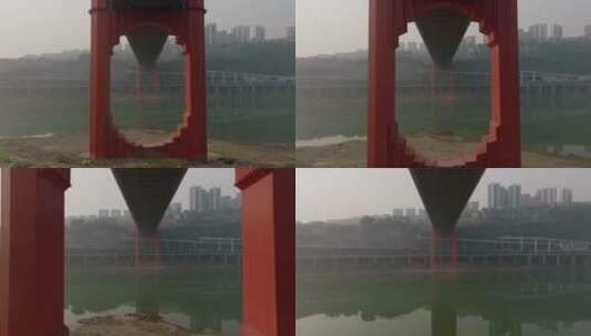 重庆红岩村嘉陵江大桥穿桥洞航拍高清在线视频素材下载