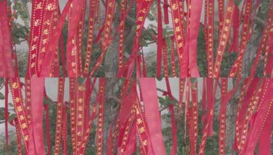 寺庙祈求许愿红丝绸4K实拍高清在线视频素材下载