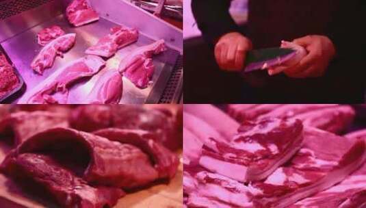 【镜头合集】猪肉市场卖肉肉贩子卖猪肉高清在线视频素材下载