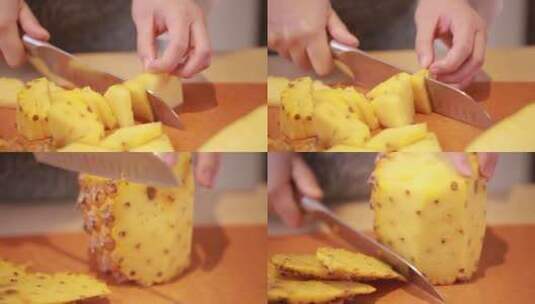 【镜头合集】削菠萝皮切菠萝块高清在线视频素材下载